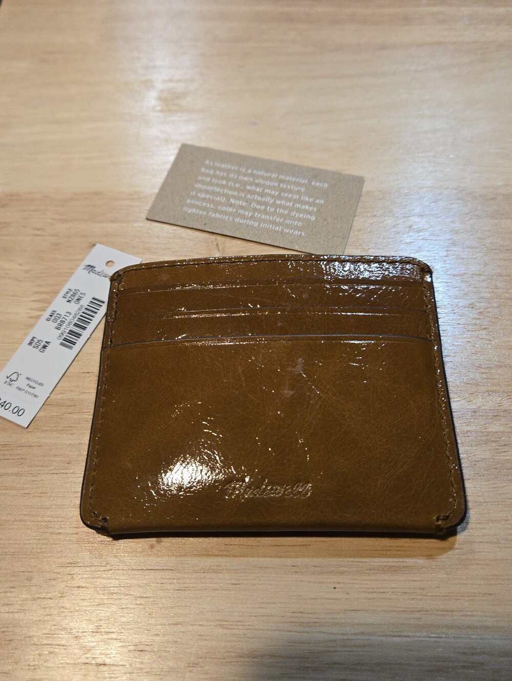 Madewell Glossy Brown Leather Card Holder, NEW